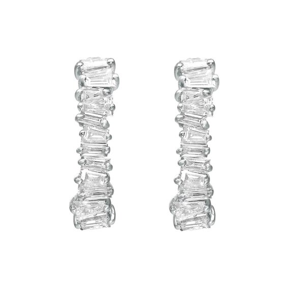 Baguette Cut Diamond Huggie Earrings Prong Setting 18K White Gold 0.58Cttw - Picture 2 of 5